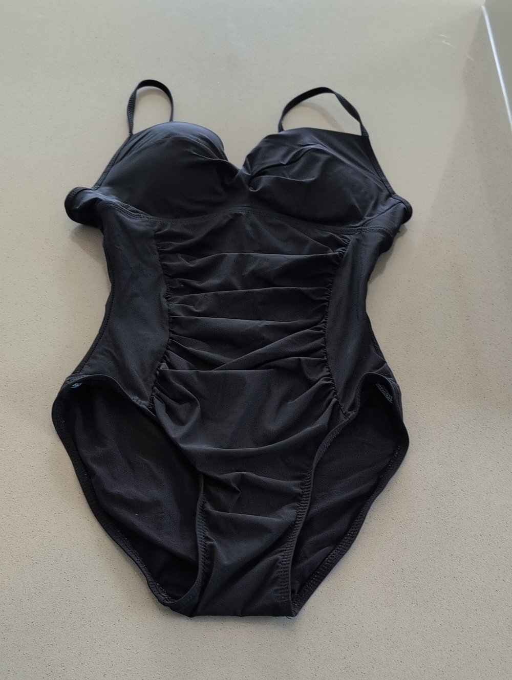 Spanx Love Your Assets Swimsuit One Piece Ruched Black Underwire Push Up Small